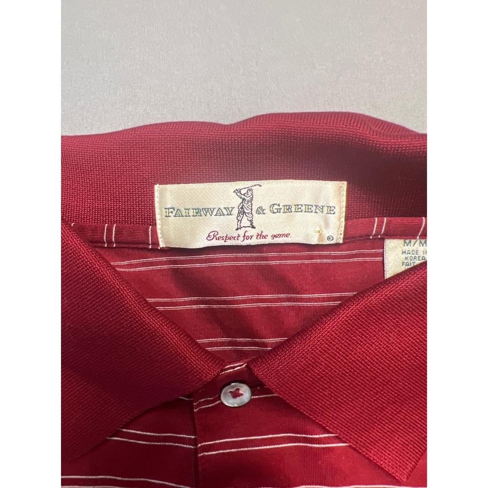 Fairway & Greene Mens Mercerized Cotton Striped Golf Polo Shirt Burgundy Red M - Picture 2 of 5
